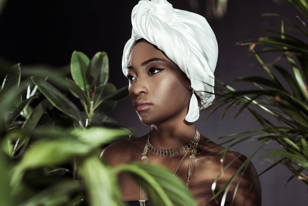 attractive-african-american-woman-in-stylish-wire-head-wrap-behind-leaves.jpg